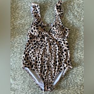 BEACHSISSI Tie Front Leopard Print One Piece Swimsuit - XL